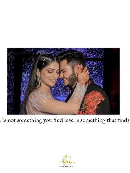 "Love is not something you find, love is something that finds you." A romantic close-up of the couple during their sangeet, a quiet moment amidst the grand celebration.