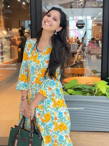Stepping out in my yellow and blue floral kurta. It’s a cheerful and elegant piece that can be worn as a dress or with pants.