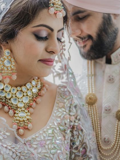 An intimate portrait of a Sikh couple, their love story a testament to destiny. The soft lighting enhances the romantic mood.