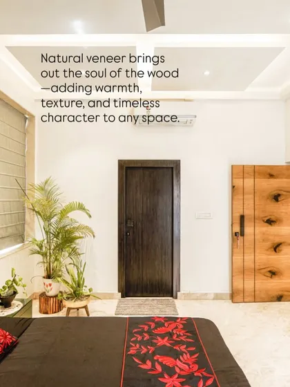 A detail shot from the bedroom in image 13, highlighting the natural veneer door.