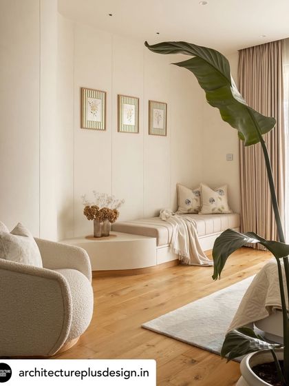 The serene master bedroom of KAIA, with its custom curved wall and cozy daybed, was beautifully captured in this feature. It showcases how we solve structural challenges with creative and elegant design solutions.