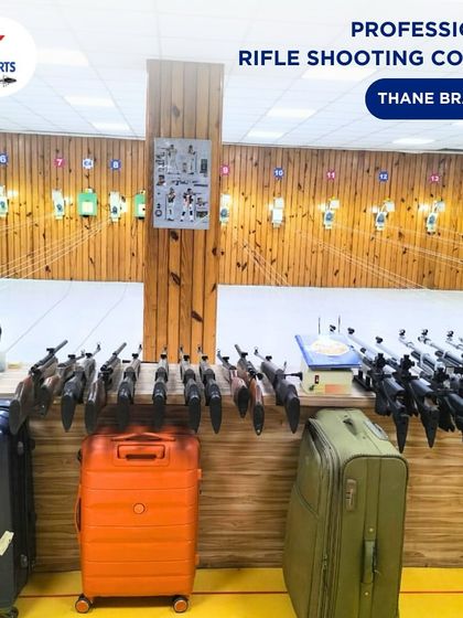 This is a look at our professional rifle shooting course setup at the Thane branch. We provide a wide range of well-maintained air rifles for our students to train with.