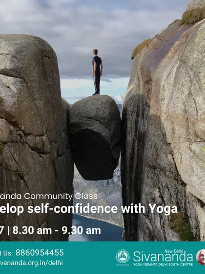 This community class focused on developing self-confidence through yoga. The image of Kjeragbolten rock symbolizes the courage and balance that a steady practice can cultivate.