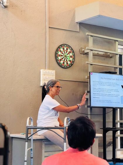 A wellness session on non-verbal communication. Through quizzes and interactive games like the 'Landmine' activity, our athletes learn the importance of clear communication and how much we say without speaking a word.