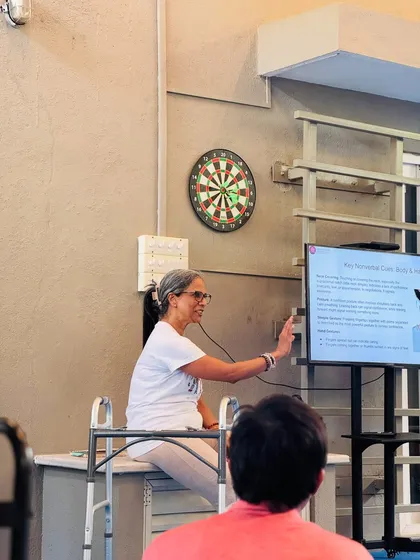 A wellness session on non-verbal communication. Through quizzes and interactive games like the 'Landmine' activity, our athletes learn the importance of clear communication and how much we say without speaking a word.