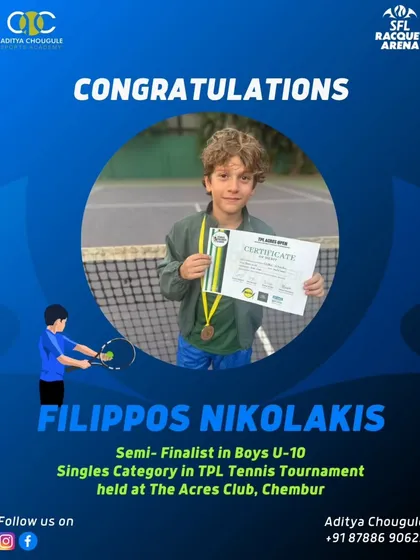A huge shoutout to our young warrior Filippos Nikolakis, a semi-finalist in the Boys U-10 Singles category. The future of tennis is bright with players like him.