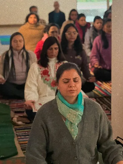 A close-up of a participant in deep meditation during our New Year's satsang. The practice helps to quiet the mind and start the year with clarity.