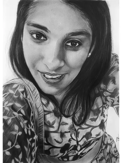 For this A4 commissioned piece, I used a combination of graphite and charcoal to capture the intricate floral pattern of the clothing and the soft features of the subject's face.
