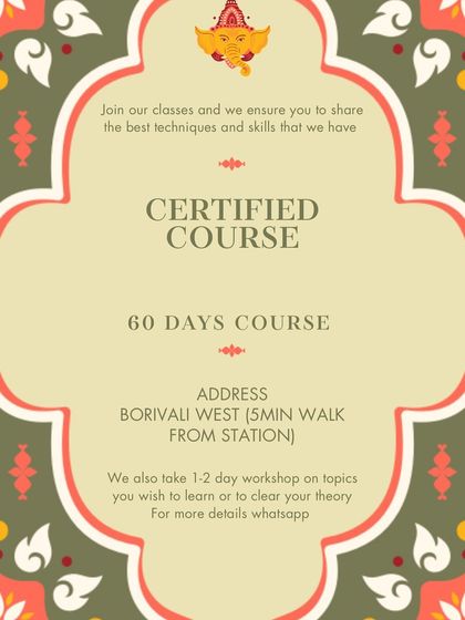 My certified 60-day course is perfect for anyone wanting to learn mehendi. I also offer 1-2 day workshops on specific topics if you want to clear your theory or learn a new skill.