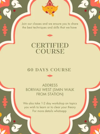 My certified 60-day course is perfect for anyone wanting to learn mehendi. I also offer 1-2 day workshops on specific topics if you want to clear your theory or learn a new skill.