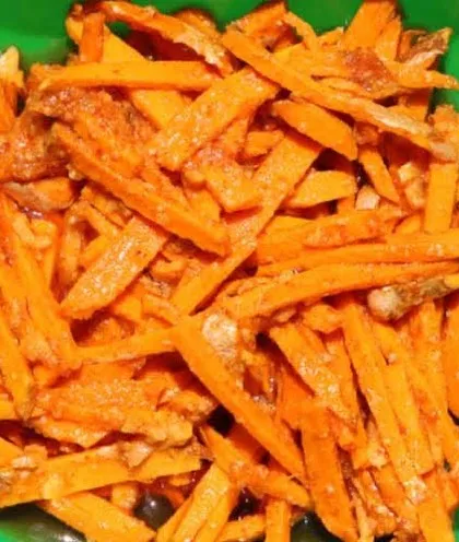 Freshly made turmeric pickle. I use raw turmeric to create this healthy and zesty achar, known for its anti-inflammatory properties.