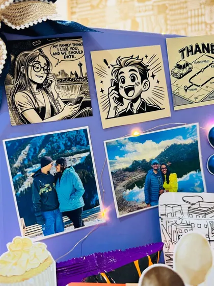 I love telling your unique stories. For this anniversary hamper, I created custom comic-style illustrations depicting the couple's journey, from their first conversation to their travels, turning their personal memories into a work of art.