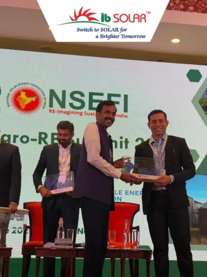 Our Director, Mr. Abhinav Mahajan, receiving an award at the National Agro-RE Summit 2025. We proudly participated as an Exhibition Partner, showcasing our sustainable solar innovations for India’s agriculture sector.