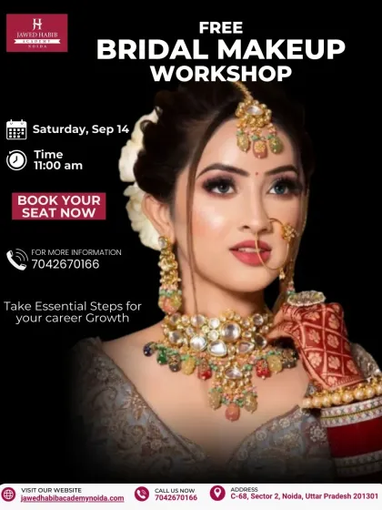 An announcement for a free bridal makeup workshop, offering a chance to learn the latest trends from our experts.