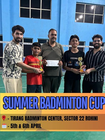 A group of winners from different categories at the Summer Badminton Cup in Rohini.