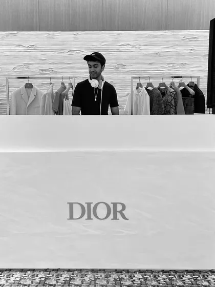 Spinning for the Dior store launch in Bombay. I love working with high-fashion brands to create the perfect sonic atmosphere that complements their aesthetic. This black and white shot captures the clean, luxe vibe of the event.