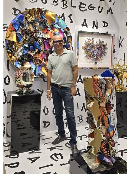 A full-length shot at the Wedding Collective, showing several of my butterfly-themed works on display.