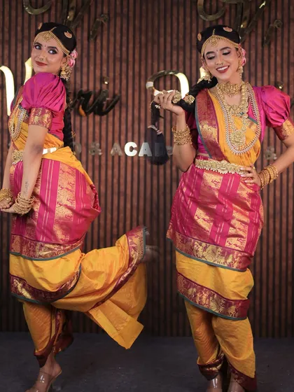 This is the traditional Iyer Madisar drape, a style that is very close to my heart. I love teaching and draping this 9-yard saree for special functions and cultural events, keeping our traditions alive.