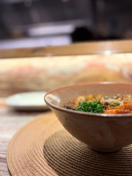 Our Shino ramen bowl sitting pretty at Naru, one of our favorite restaurants. It's a joy to see our work in spaces we admire.