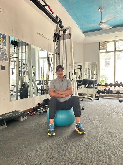 Seated on the stability ball in Sector 45.
