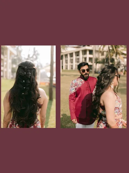 We were just clicking away when the groom saw the bride's beautiful hairstyle and had the cutest reaction. Our camera caught his candid admiration, a moment even we blushed at.