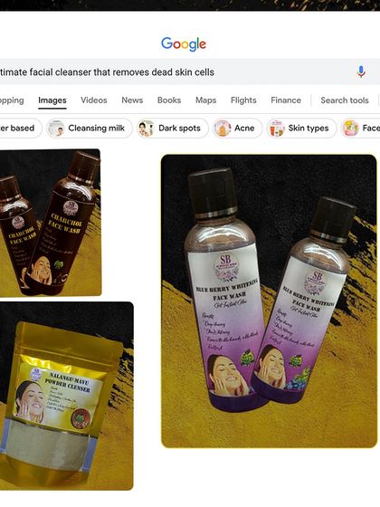 When you search for the ultimate facial cleanser that removes dead skin cells, you'll find my products: Charcoal Face Wash, Nalangu Mavu Powder Cleanser, and Blueberry Whitening Face Wash.