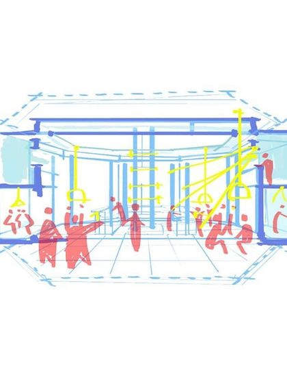 Our design for Townhall began with concept sketches like this one. This initial drawing explores the spatial arrangement, focusing on creating a central, high-energy zone surrounded by more intimate seating areas.