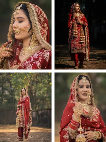 A collection of portraits showcasing the grace and beauty of a traditional Sikh bride in her stunning red wedding attire. Capturing the cultural richness of each wedding is a passion of mine.