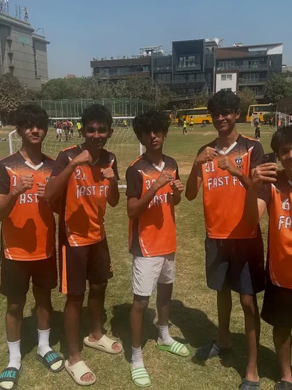 The U15 boys celebrating their winning streak in the GYL.