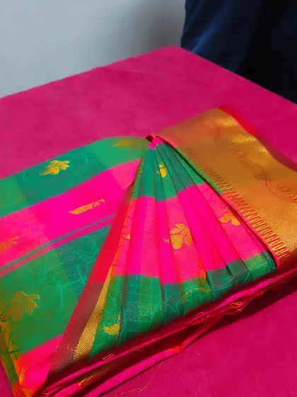 The compact and neat result of my box folding service. This method is excellent for organizing your wardrobe and protecting your precious sarees.
