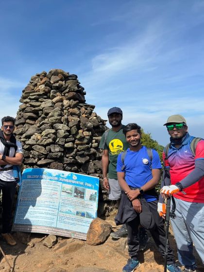 A closer look at the group at the peak, showing the camaraderie and teamwork that gets you through a tough trek like this.