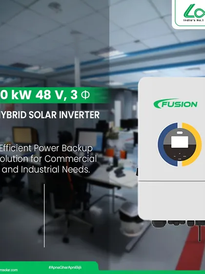 The Fusion 10 kW, 48V Hybrid Solar Inverter is an efficient power backup solution for commercial and industrial needs. It features Wi-Fi monitoring, allowing you to track your energy performance in real-time from anywhere.