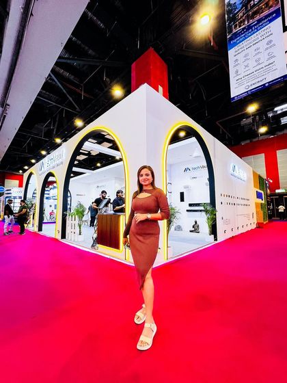 Our founder standing proudly at our exhibition booth during the Darc Build event. As premium exhibitors, we were excited to showcase cutting-edge solutions that are defining the future of architecture and smart building materials.