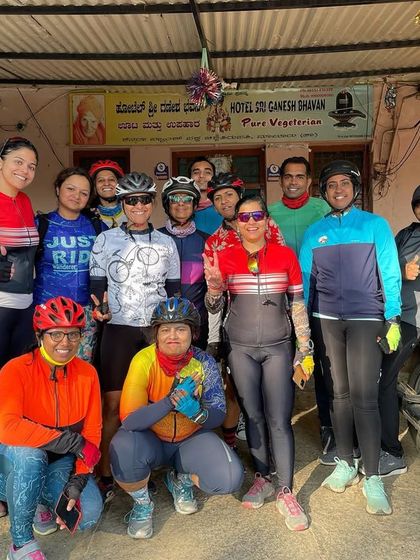 A well-deserved breakfast stop during a group ride to Chikka Tirupathi. It's not just about the miles, it's about the friendships and post-ride chai.