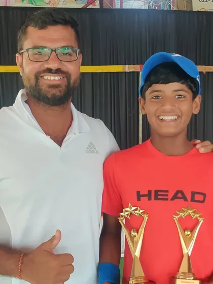 Head Coach Gitesh Awasthi with Rishikesh after his victory in Kota.