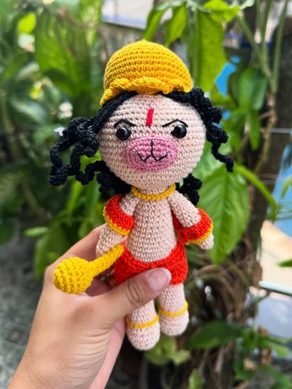 A divine little friend. This is our handmade Hanumanji amigurumi, a unique and special toy for introducing cultural stories during playtime.