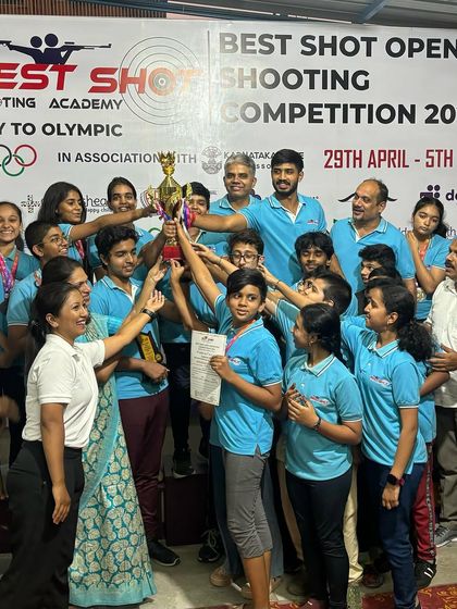 Our team celebrating with the championship trophy at the Best Shot Open Shooting Competition 2024, an event we proudly host.