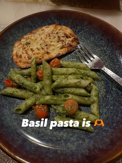 Basil pesto pasta is love. A food picture from my recent happy moments.