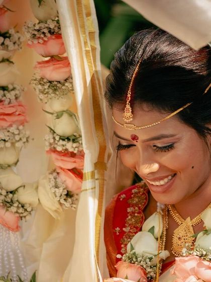 Another angle of her serene look, with the focus on the soft, blended makeup.