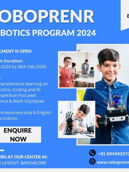 Enrollment is open for our 2024 Robotics Program. This comprehensive, competition-focused program covers robotics, coding, AI, and Olympiad prep for students aged 8 to 18.
