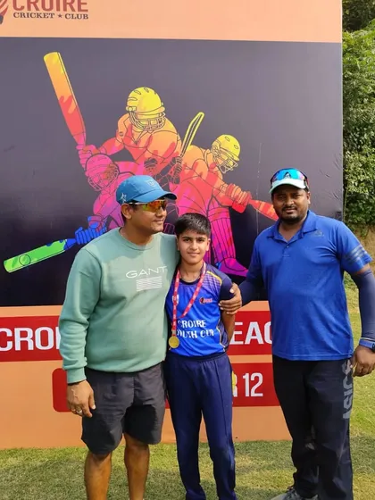 Aarav Chawla receiving the performer of the match award for his solid innings.