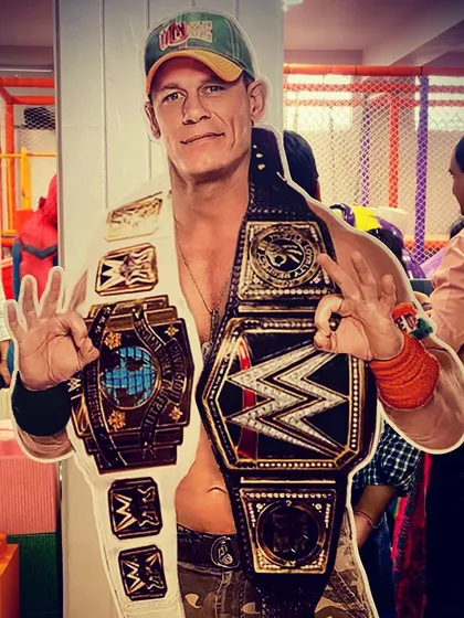 You can't see him, but John Cena is here! Another life-sized cutout that makes the wrestling theme feel real.