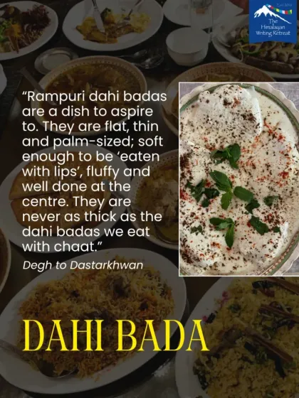 Rampuri Dahi Badas, a dish to aspire to. Unlike the common chaat, these are flat, palm-sized, and so soft they can be 'eaten with lips'.