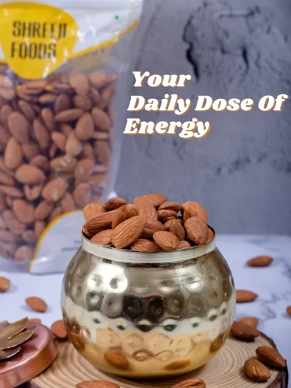 Here's your daily dose of energy, packed into our premium almonds. I source only the best quality badam because they are a simple, powerful way to fuel your day. They are perfect for a quick snack, adding to your breakfast, or just munching on when you need a pick-me-up.