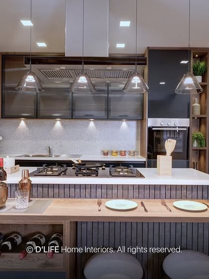The island kitchen in our Madurai project is a highlight, featuring vogue aesthetics, sleek designs, and ambient lighting that make it both a functional workspace and a beautiful focal point.