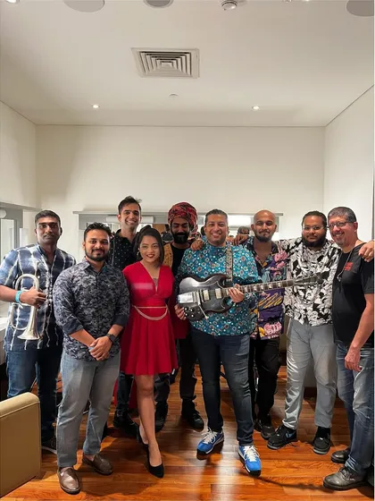 The full 10-piece band after our sold-out show at the NMACC. Performing original music on such a prestigious stage was a career highlight.