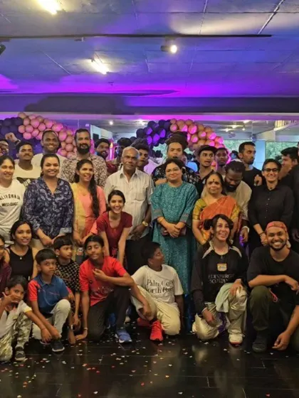 A wide shot of our 17th-anniversary celebration, with students, faculty, friends, and family all together.