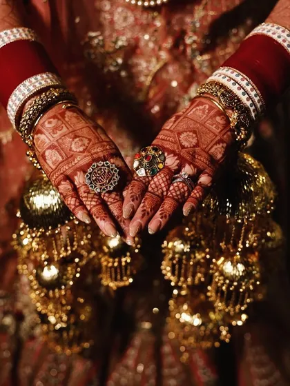 The final result: a deep, beautiful stain. This bride's mehandi speaks the language of love, its dark colour reflecting the deep bond she shares with her partner.
