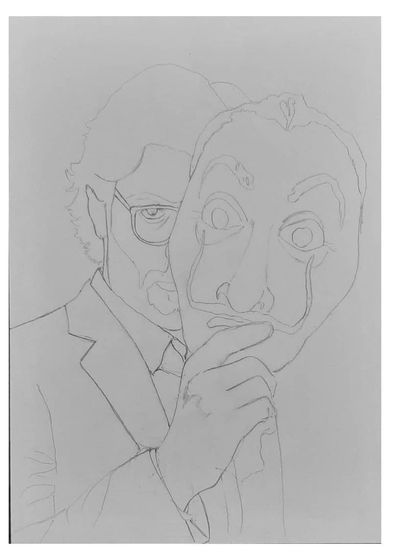 The 96-hour process of drawing El Professor. These images show the careful work of capturing his likeness and the iconic Dali mask.