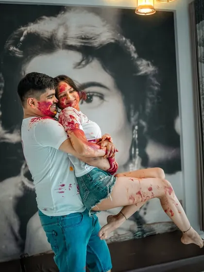 A fun and colorful pre-wedding shoot with a Holi theme. We love creating unique and playful concepts that reflect the couple's personality.